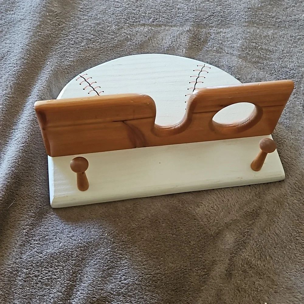 Vintage Kid's Baseball Player's Shelf Holds Bat, Ball, Hat & Glove- Solid Wood